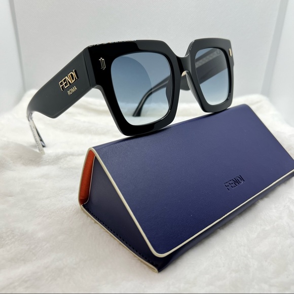 Fendi Sunglasses, New Authentic Black Square Unisex - Picture 3 of 6